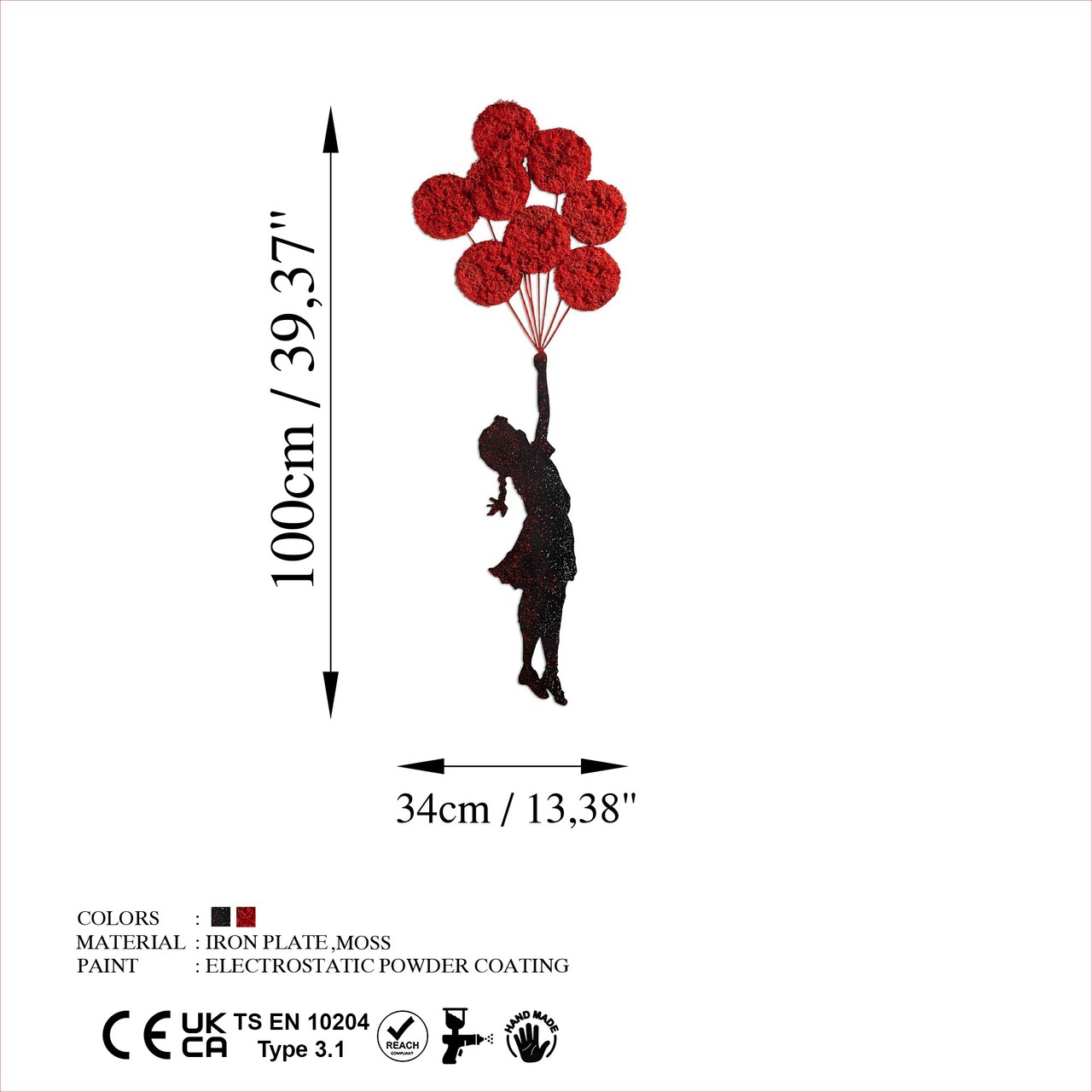 Decoratiune de perete, Banksy, 100 x 34 cm, Roșu/Negru - view 7