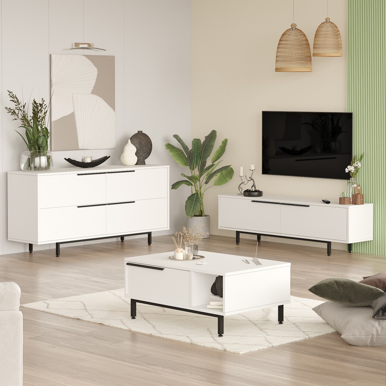 Set mobilier living, Hanah Home, ON20-W, Alb - imagine 2