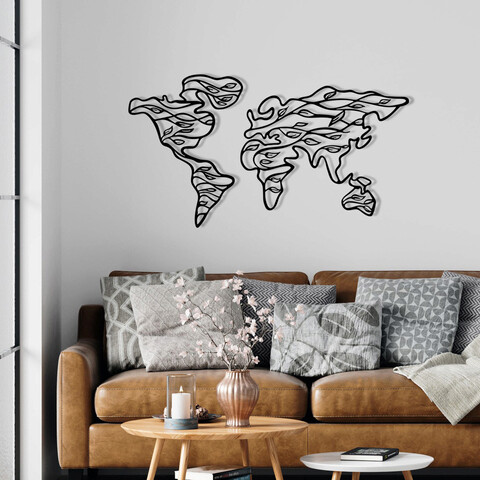 Decoratiune de perete, World Map 1, Metal, Dimensiune: 135 x 71 cm, Negru Enzo