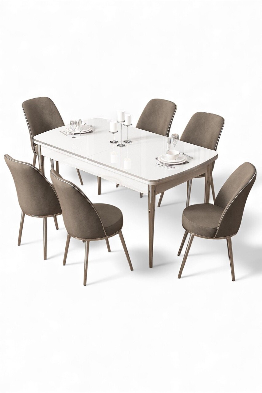 Set masa extensibila si scaune, Hanah Home, Nira, Alb / Crom / Cappuccino - view 2