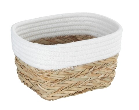 Cos depozitare, wenko, rika s, 16 x 12 x 20 cm, fibre naturale/bumbac, alb/natur