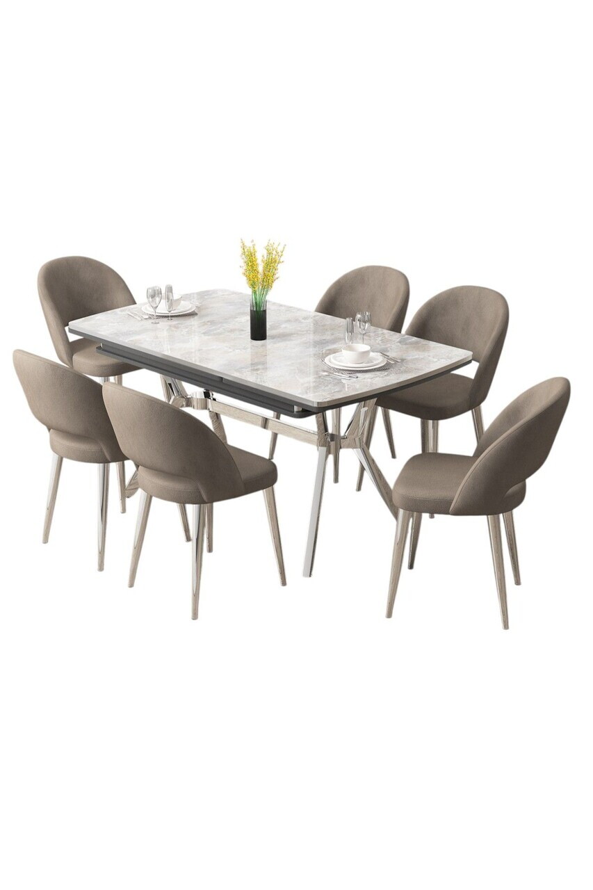Set masa extensibila si scaune (7 piese), Hanah Home, Weps, Gri / Crom / Cappuccino — imaginea 2