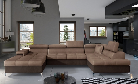 Coltar extensibil dreapta 5 locuri ELTAP, Edr-35, Eduardo, 337x205x88 cm, lemn/poliester, maro deschis/maro inchis