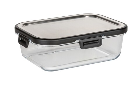 Caserola cu capac, wenko, steel, 1 l, 20 x 15 x 7 cm, sticla/polipropilena/silicon, negru/transparent