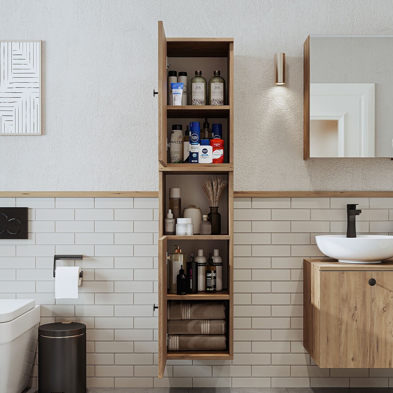 Dulap de baie, Hanah Home, 2466, 35x150x30 cm, MDF, Maro — imaginea 4