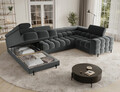 Coltar extensibil stanga 3 locuri ELTAP, LT-06SO, Fectory, 346x205x93 cm, lemn/poliester, gri inchis