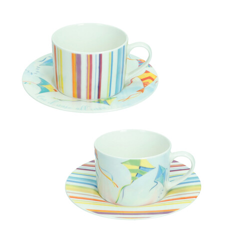 Set 2 cesti cu farfurie pentru ceai, Aria, Brandani, 16x7 cm, portelan New Bone China
