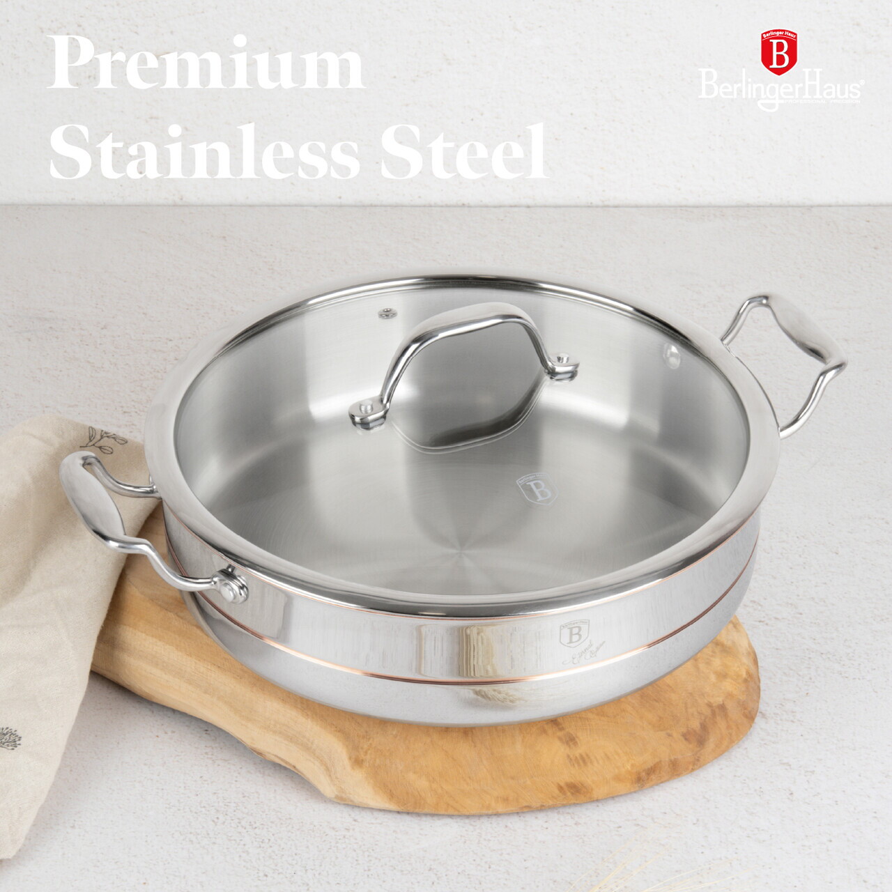 Oala cu capac Berlinger Haus, Copper Touch, 28 cm, inox, argintiu - imagine 14