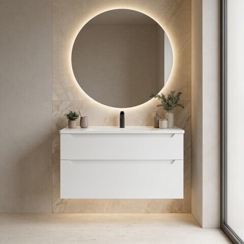 Dulap de baie cu chiuvetă, Hanah Home, Messina 100 v2, Alb mat