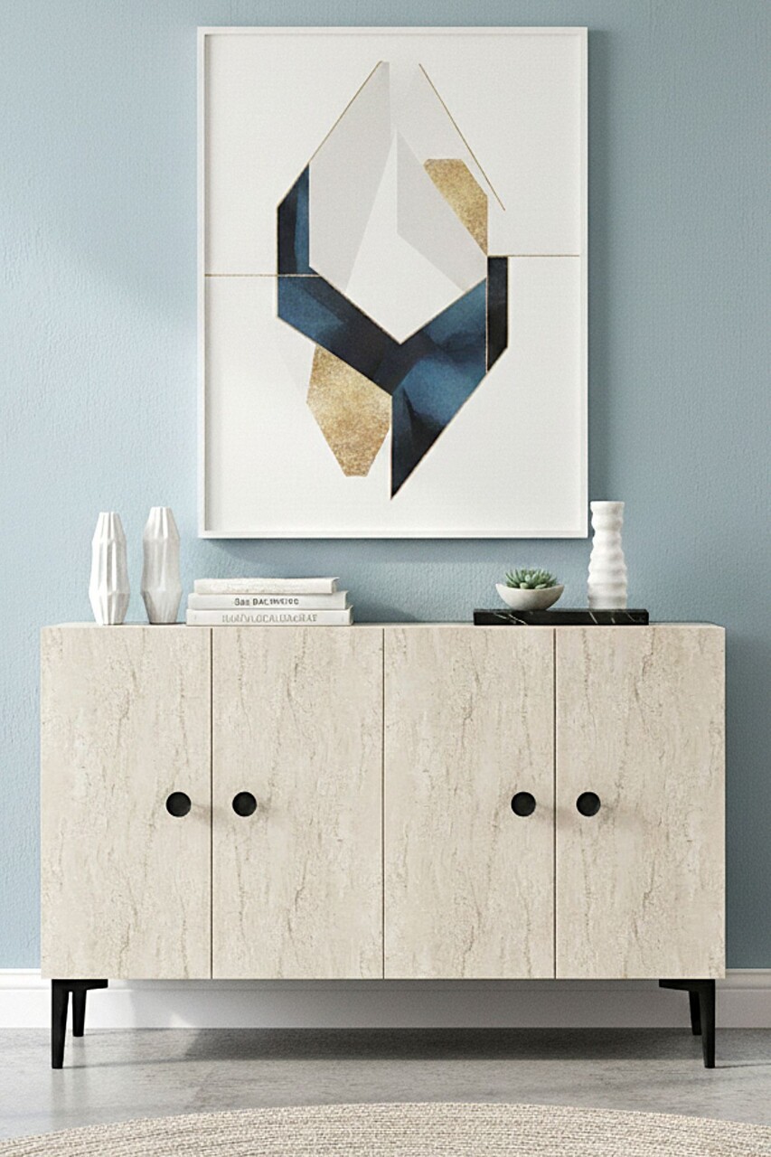 Consola, Hanah Home, Pella 120, 120x75x32 cm, Alb / Travertin - view 2