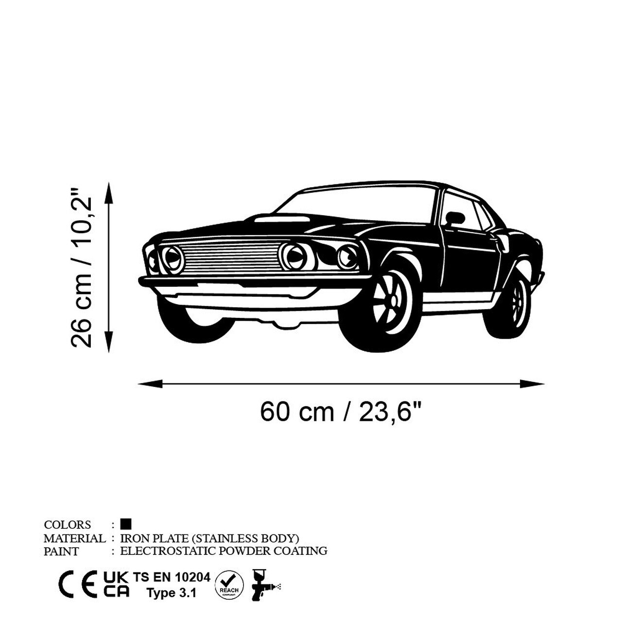 Decoratiune de perete, FORD Mustang 1969 Fastback, Dimensiune: 60 x 26 cm , Negru — imaginea 6