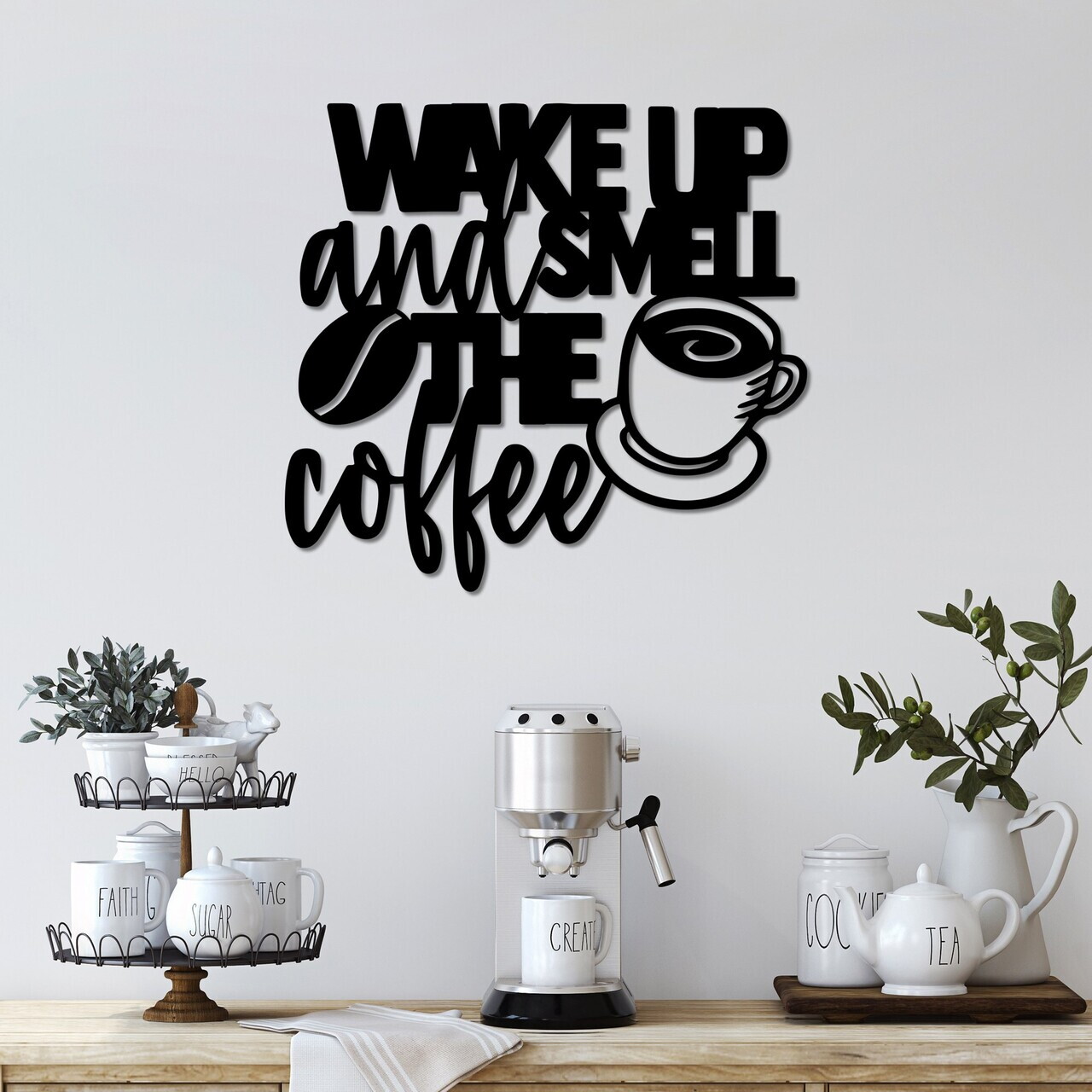 Decoratiune de perete, Wake up Coffee, Dimensiuni: 52 x 48 cm , Negru — imaginea 3
