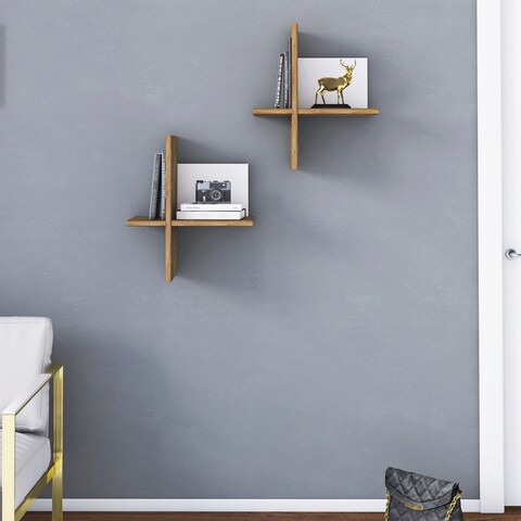 Raft de perete, minima, brick, 39x45x22 cm, stejar / alb