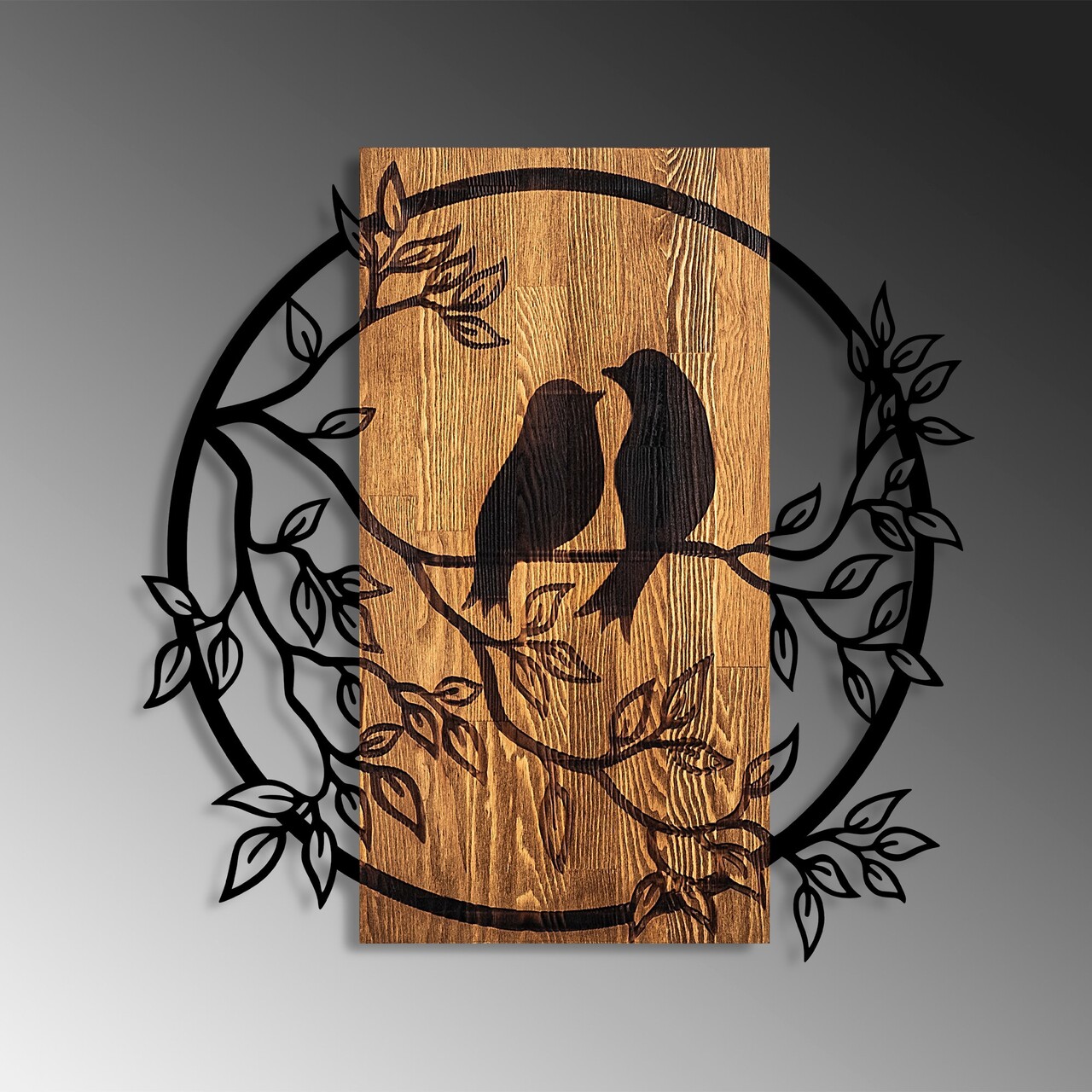 Decoratiune de perete, Couple Birds, Dimensiune: 57 x 59 cm, Nuc / Negru - view 4