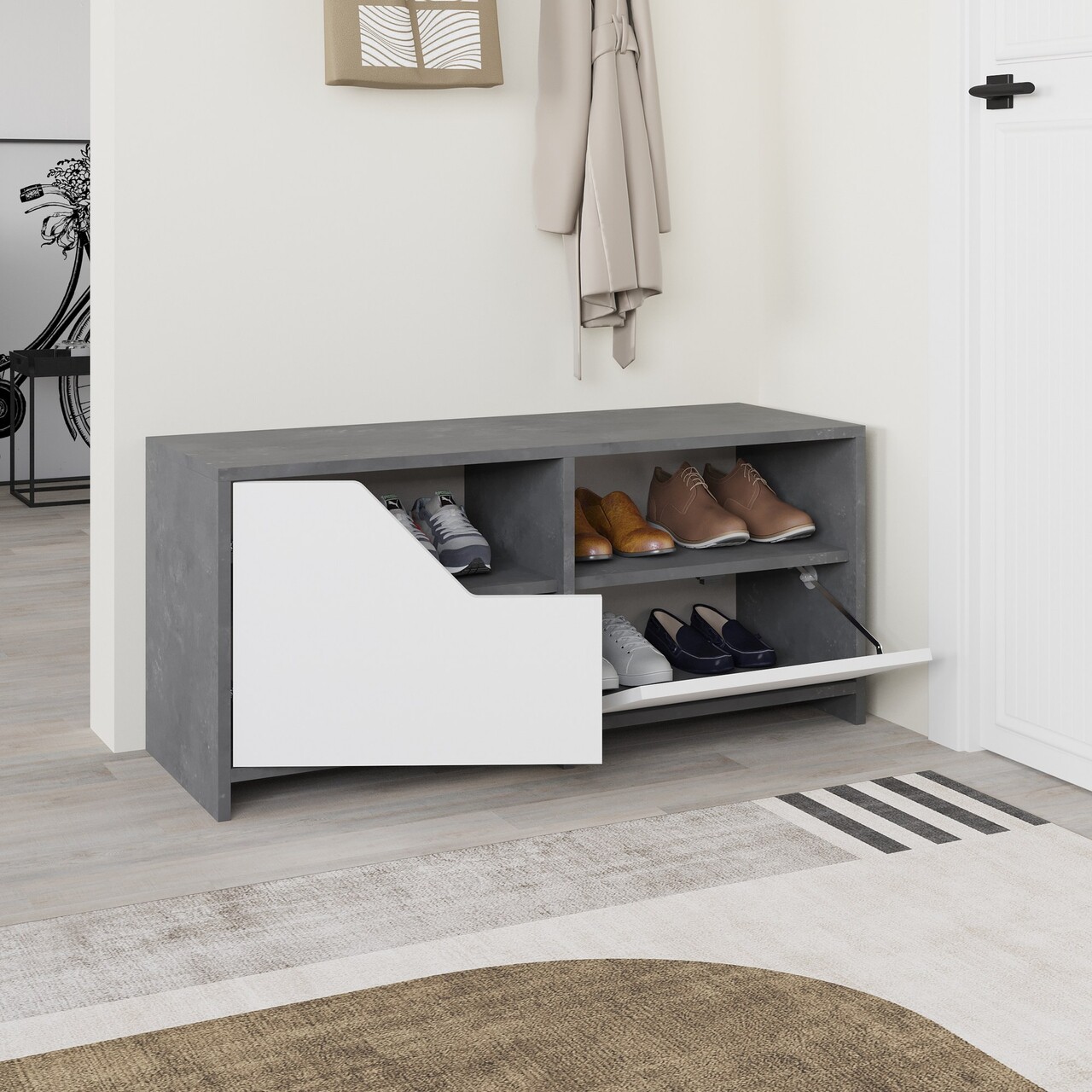Pantofar Decortie Nexus Shoe Cabinet 105x47x37 cm PAL Gri/Alb