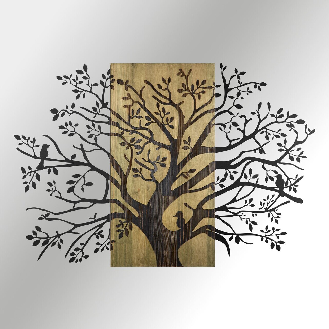 Decoratiune de perete, Sombra del Bosque -2, Metal, Rama din lemn (grosime 3 cm), Verde/Negru — imaginea 5