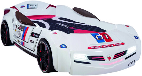 Pat pentru copii Car, Çilek, Biturbo Carbed (White) (90X195), 126x66x225 cm, Multicolor