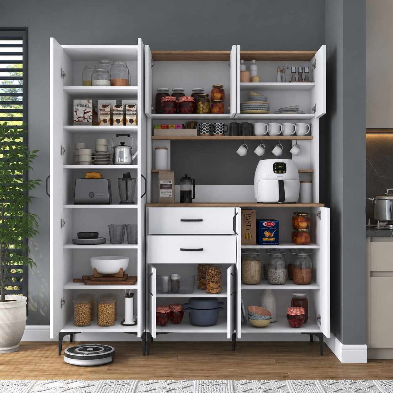 Dulap multifunctional, Hanah Home, JE264, 180x204.2x45 cm, Alb/Maro — imaginea 3