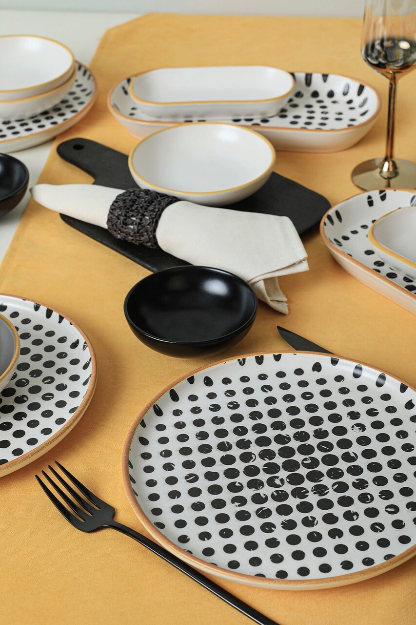 Set de mic dejun, Keramika, 275KRM1959, Ceramica , Nu absoarbe apa, Alb/Negru - 1 | YEO