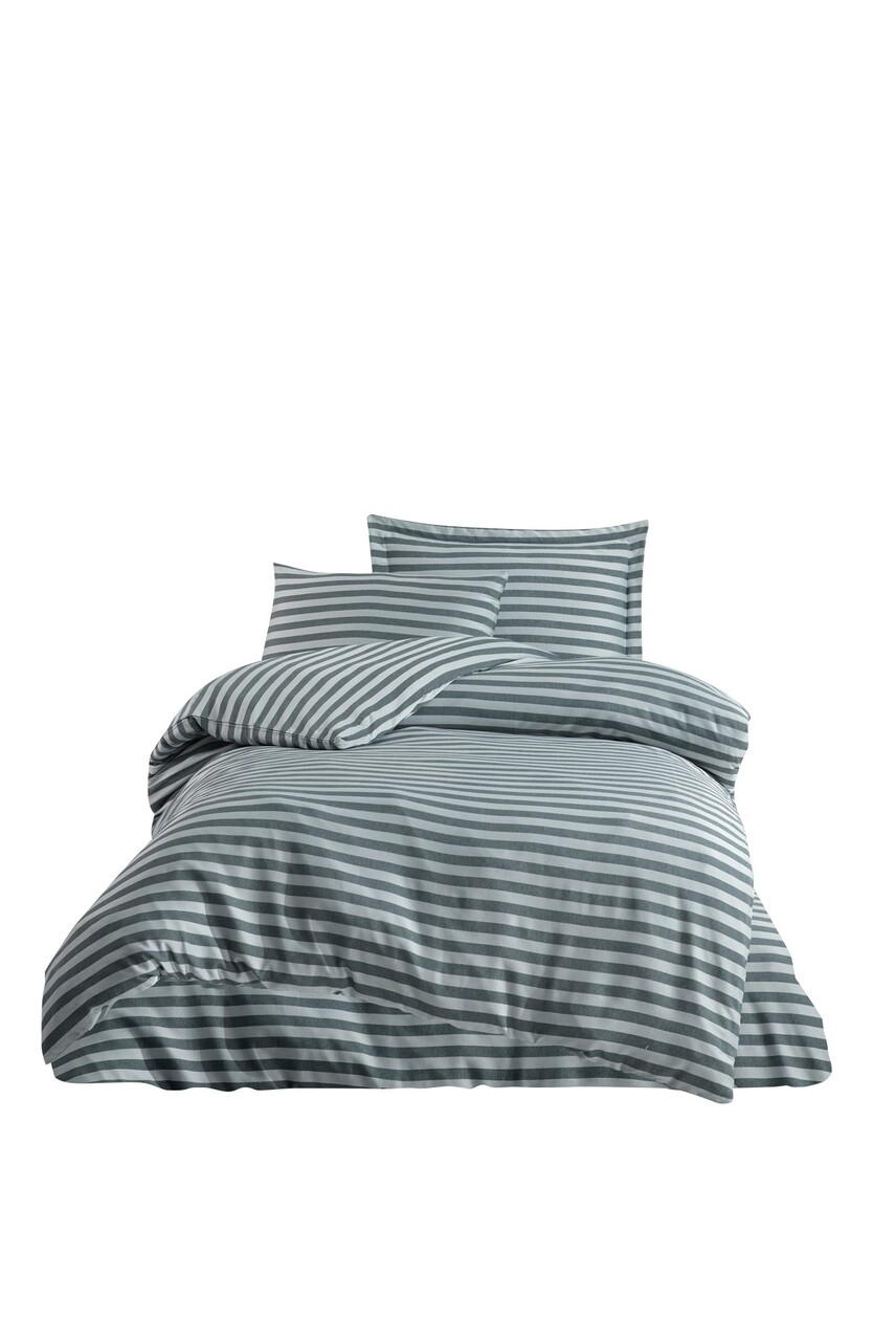 Lenjerie de pat pentru o persoana, Water Yollu Saten - Green, EnLora Home, 70% bumbac/30% poliester