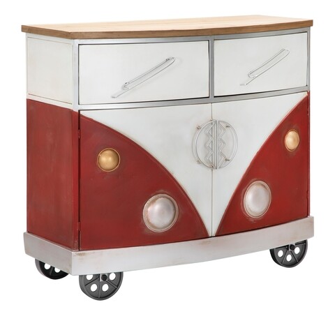 Bufet inferior Van, Mauro Ferretti, 90x42x81 cm, lemn de brad, rosu/alb 90x42x81