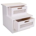 Scaun tip treapta, Emma, Creaciones Meng, 34x34x34 cm, 2 sertare, lemn de paulownia/trestie, alb