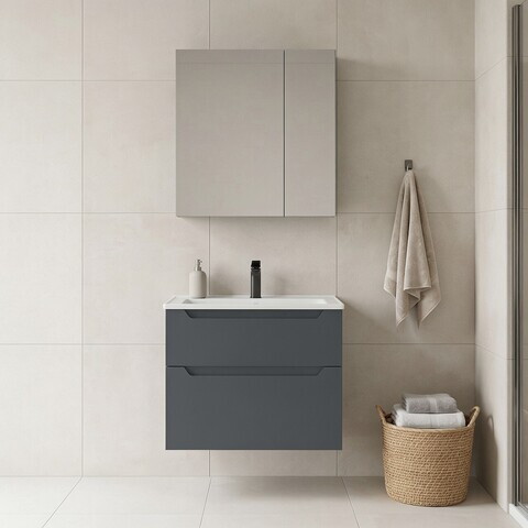 Set Dulap de Baie cu Chiuvetă și Oglindă (2 Piese), Hanah Home, Messina 65 v2, Antracit mat