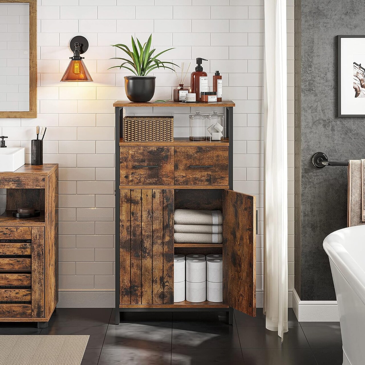 Bufet multifunctional, Vasagle, 60x30x108 cm, PAL/otel, maro rustic - 1 | YEO