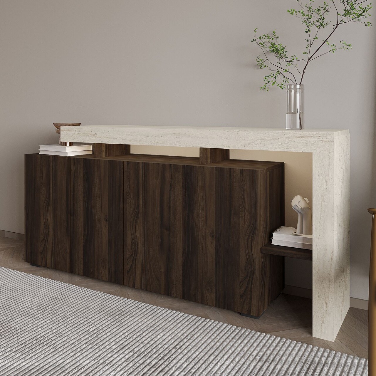 Consola, Hanah Home, Beliz, 170x80x35 cm, Travertin / Nuc - view 5