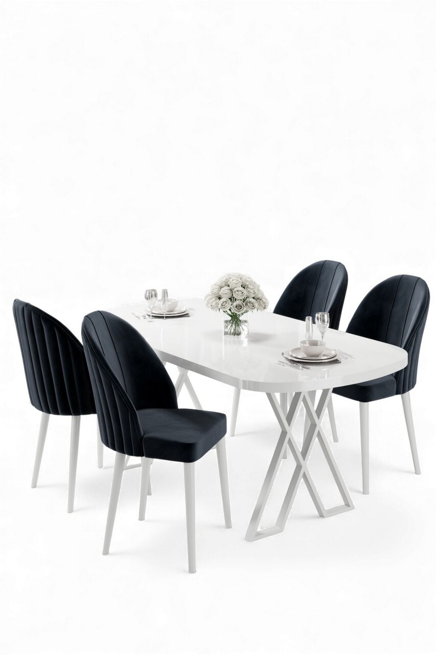 Set masă și scaune (5 bucăți), Hanah Home, Kaye, Alb / Antracit - view 2