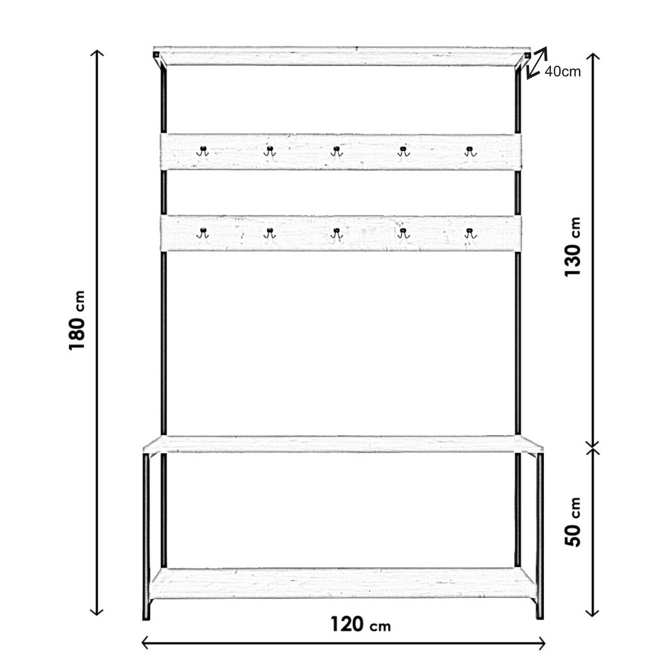 Cuier de perete, Lacivert, Portmanto Ava L1303, 120x180x40 cm, Stejar