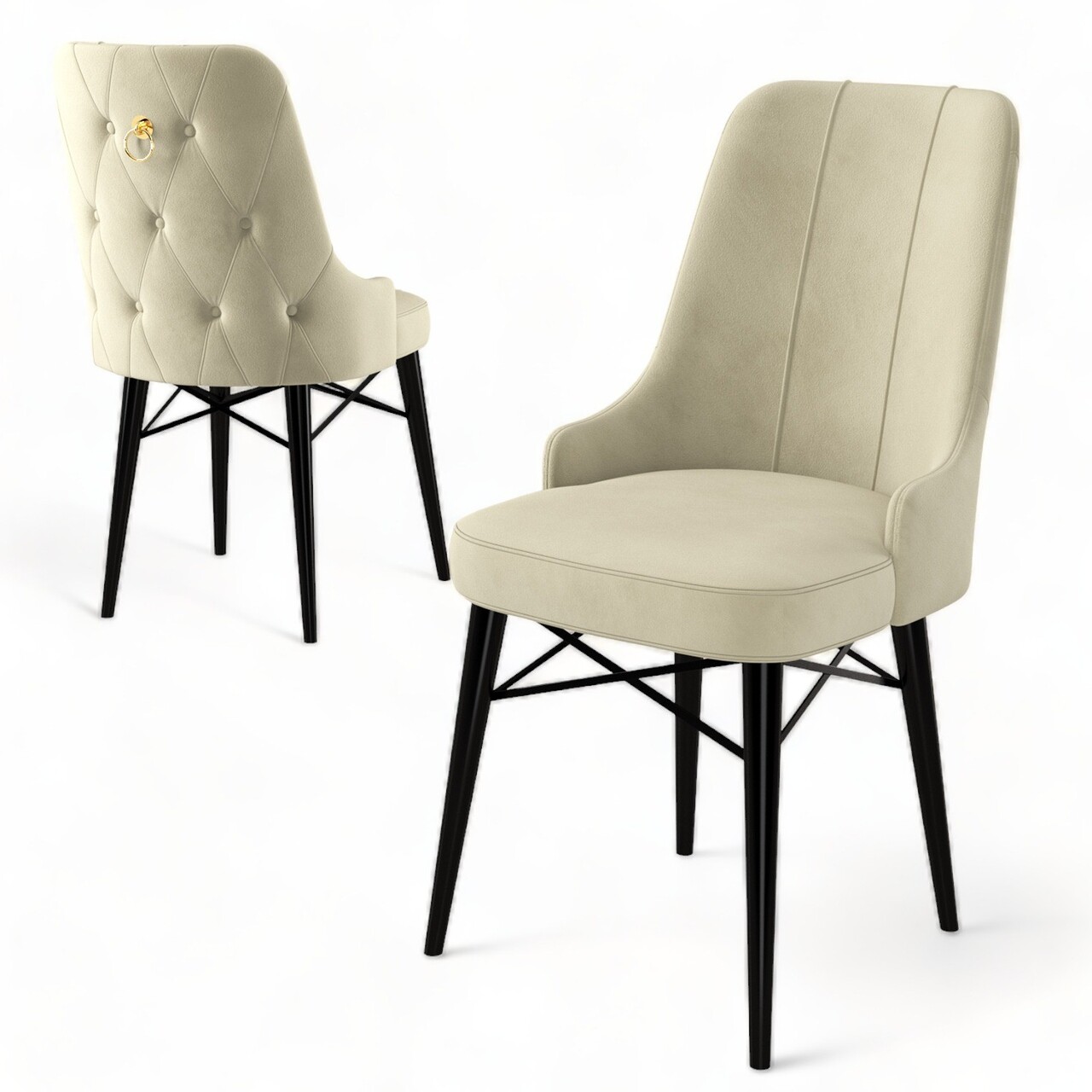 Set de scaune, Charlotte, Pare, Metal, Crem/Negru - 2 | YEO