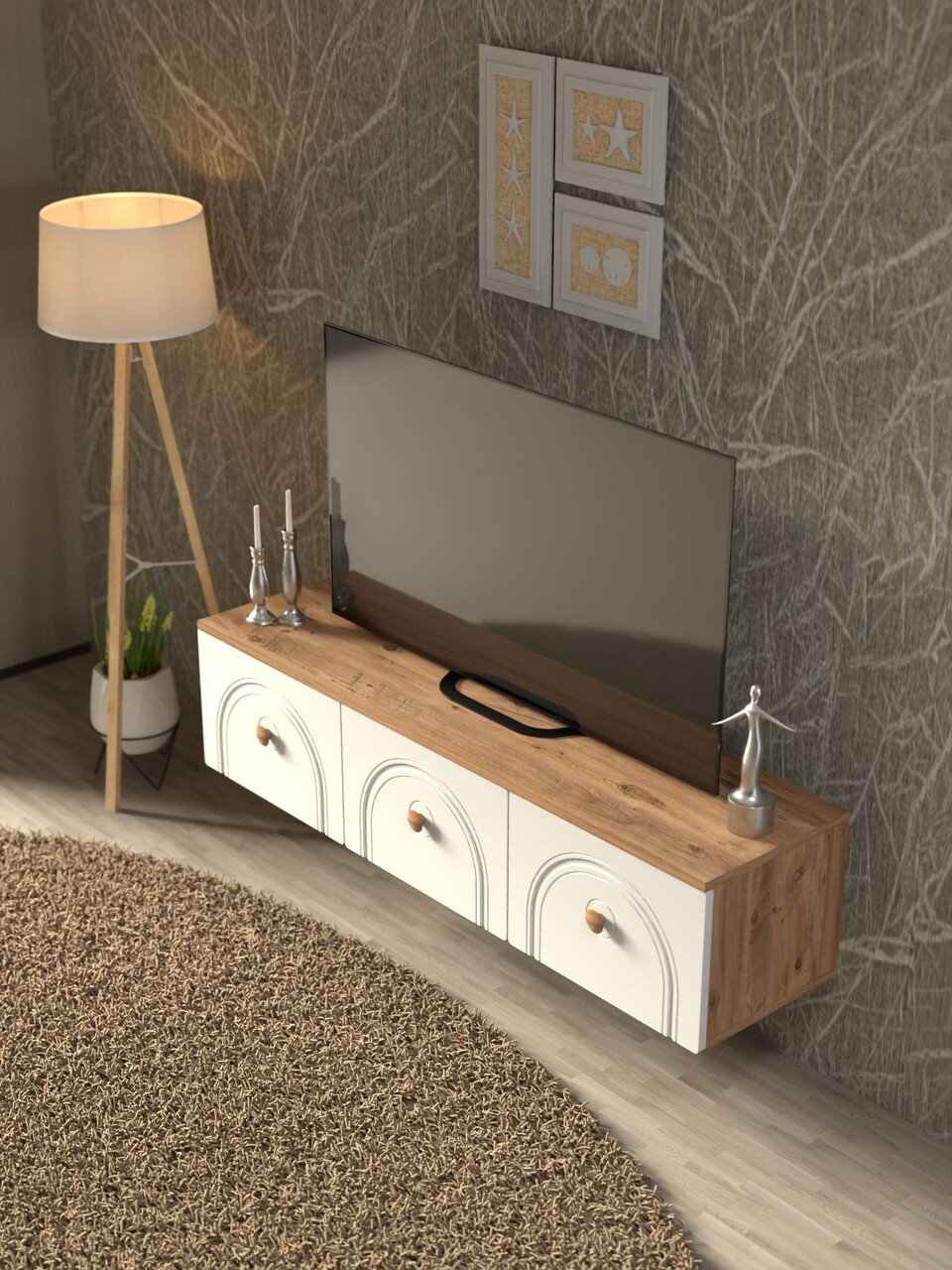 Comoda TV, Hanah Home, Norvia 135, 135x32x35 cm, PAL, Pin Atlantic / Alb - view 4
