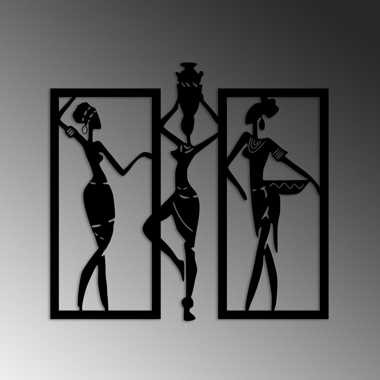 Decoratiune de perete, African Women, Metal, (Grosime: 1,5 mm), Negru — imaginea 6
