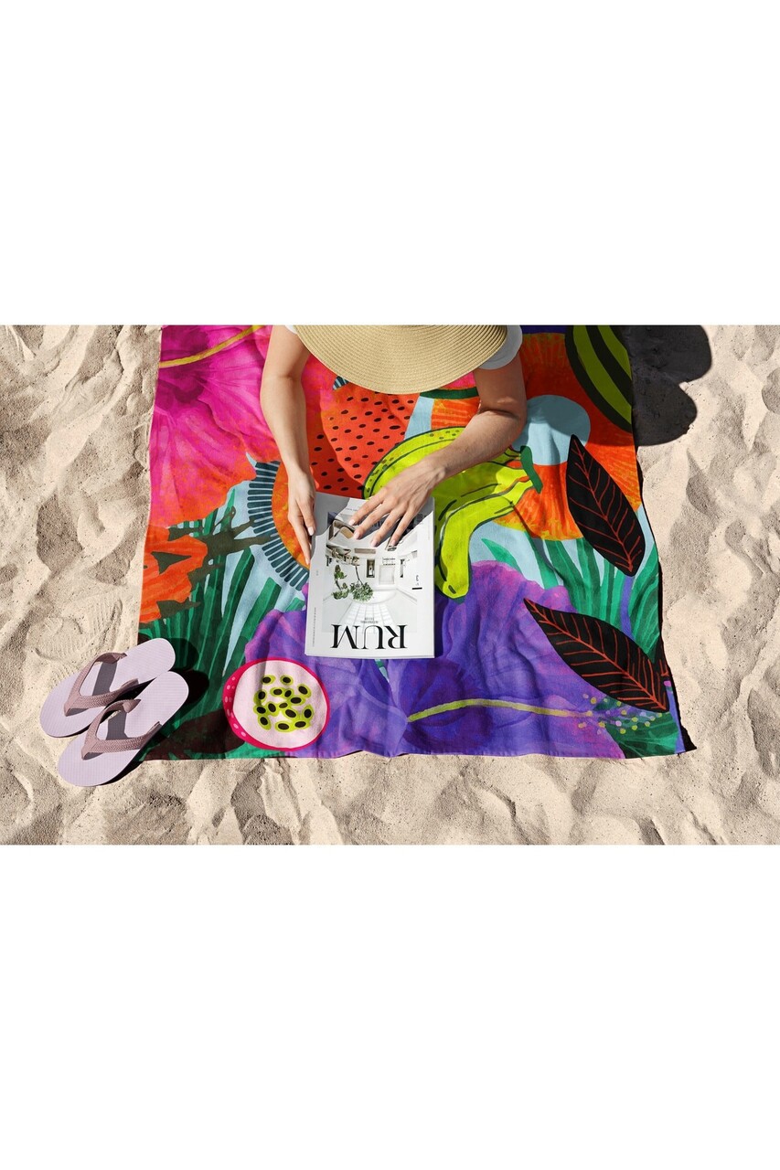 Prosop de plaja, Astacura, Tropical Vibes 70, 70x130 cm, Poliester/Poliamida, Multicolor