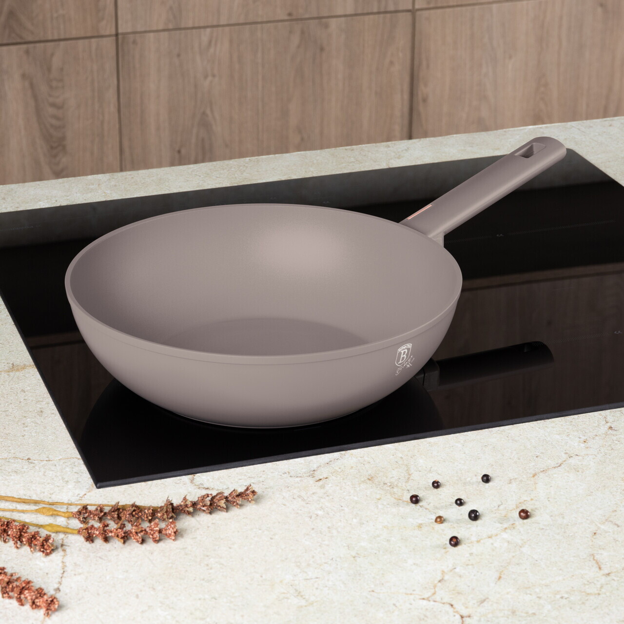 Tigaie Wok Berlinger Haus, Taupe, 28 cm, 3.2 L, aluminiu forjat, taupe mat - imagine 3