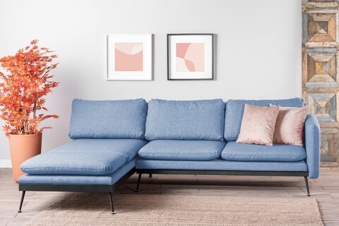 Coltar reya corner, futon, 275x190x90 cm, metal, albastru grizzled