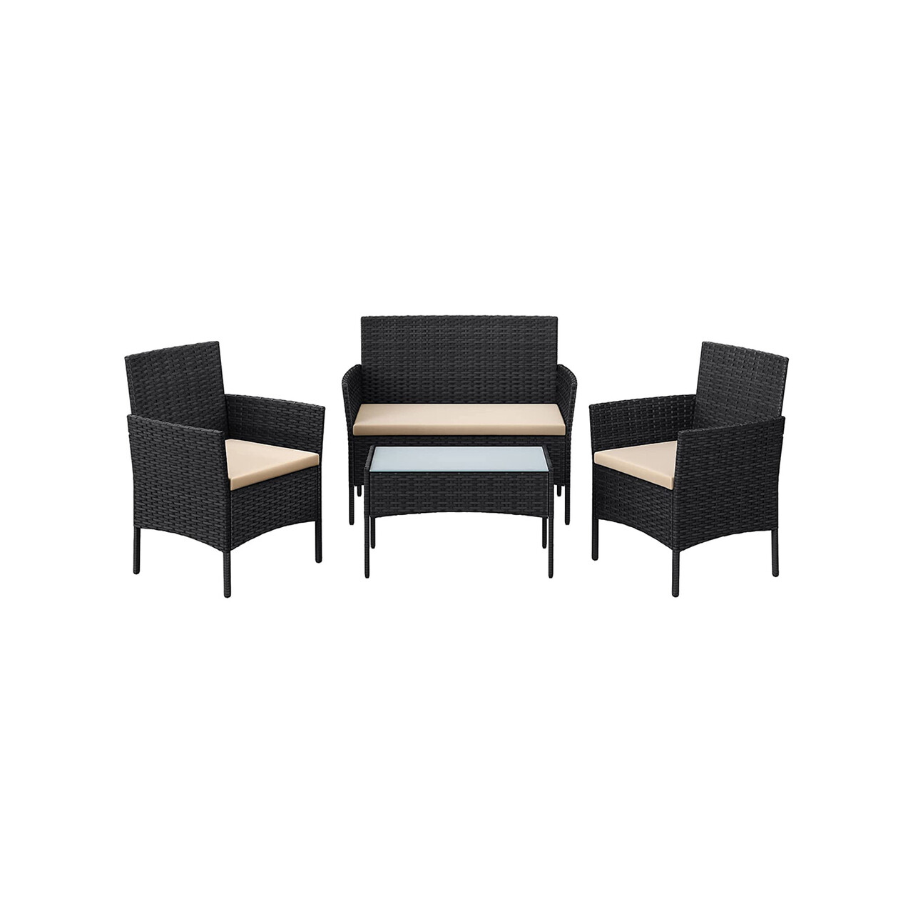 Set mobilier pentru gradina/terasa 4 piese, Songmics, otel/polietilena, negru/grej - 2 | YEO