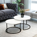 Set 2 masute de cafea Solme, Pakoworld, 75x75x45 cm/60x60x40 cm, PAL/metal, alb/negru