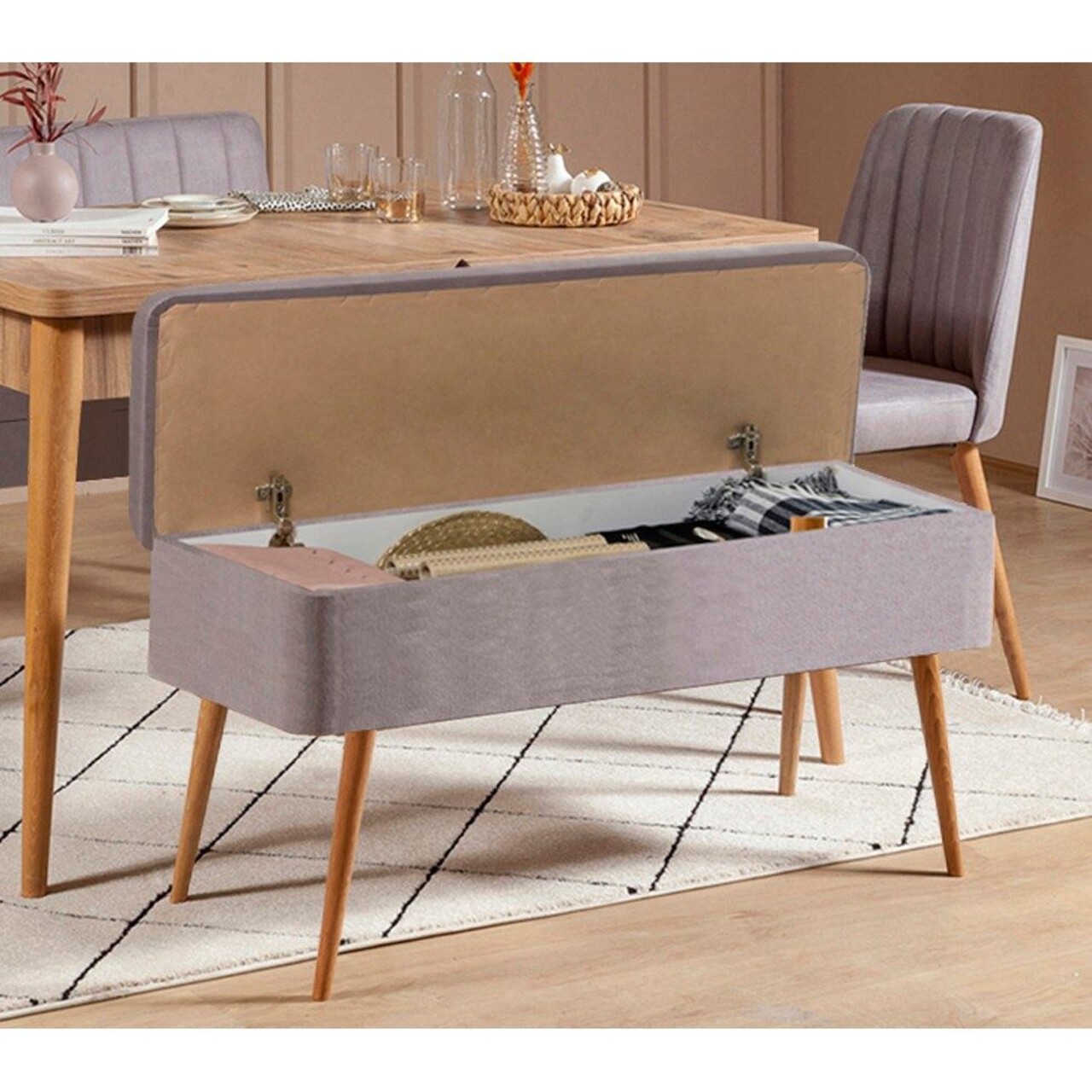 Set masa extensibila si scaune, Hanah Home, Vina 0701, Pin Atlantic / Gri - imagine 2