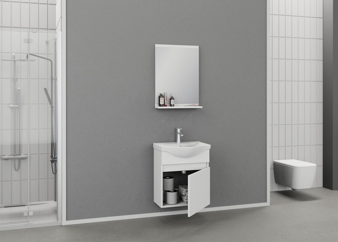 Set mobilier de baie (2 piese), Hanah Home, Mare 55, Alb mat - view 4