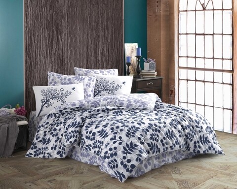 Lenjerie de pat pentru o persoana, 3 piese, 160x220 cm, 100% bumbac ranforce, hobby, silvia, albastru inchis