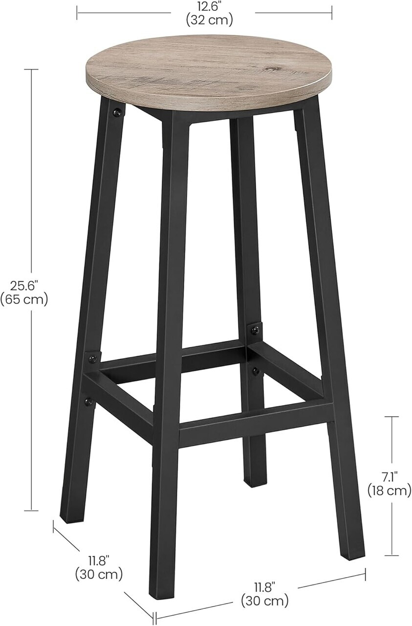 Set 2 scaune de bar, Vasagle, 32x65 cm, PAL/otel, grej/negru - imagine 11