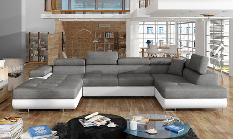 Coltar extensibil dreapta 6 locuri ELTAP, Rod-30, Rodrigo, 345x202x90 cm, lemn/poliester, gri inchis/alb