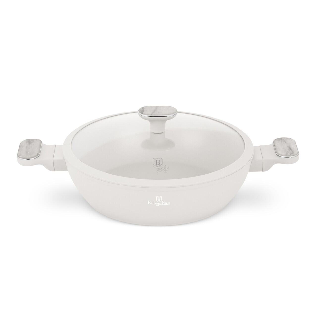 Oala cu capac Berlinger Haus, Sahara Marble, 28 cm, 3.8 L, aluminiu forjat, crem mat/marmura - imagine 2