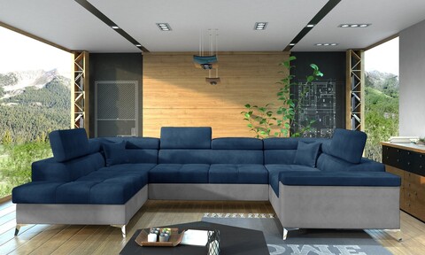 Coltar extensibil stanga 6 locuri ELTAP, Th-42, Thiago, 342x208x88 cm, lemn/poliester, albastru inchis/gri deschis