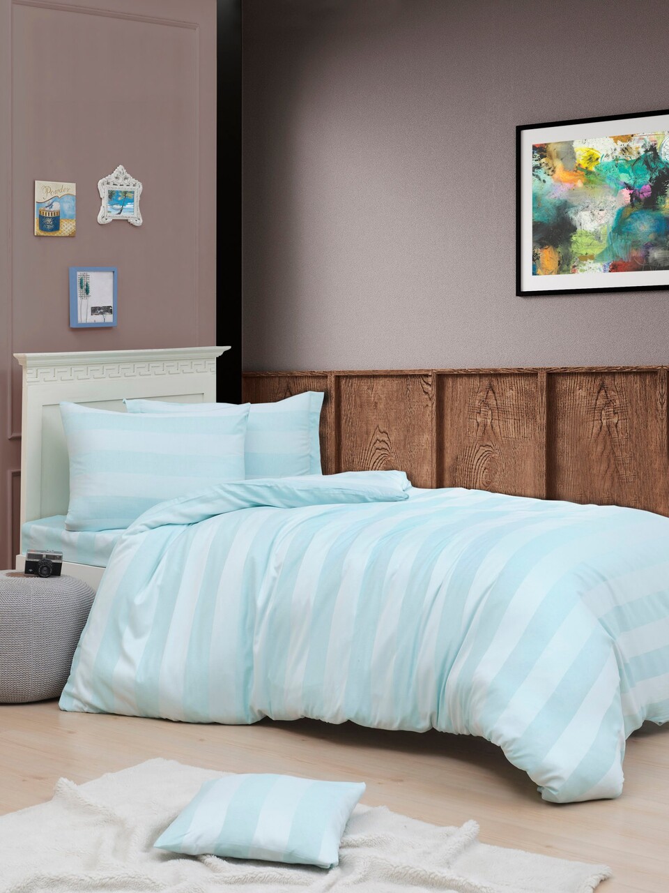 Lenjerie de pat pentru o persoana, Max Yollu Saten - Mint, EnLora Home, 70% bumbac/30% poliester