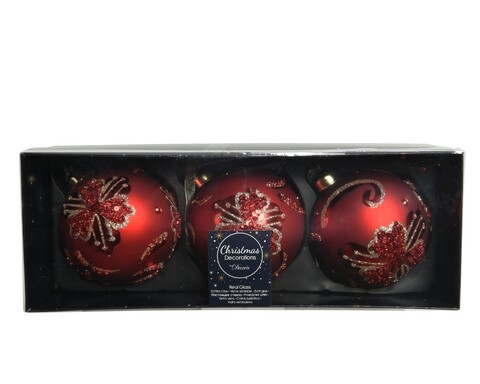 Set 3 globuri Bauble diamond, Decoris, Ø8 cm, sticla, rosu
