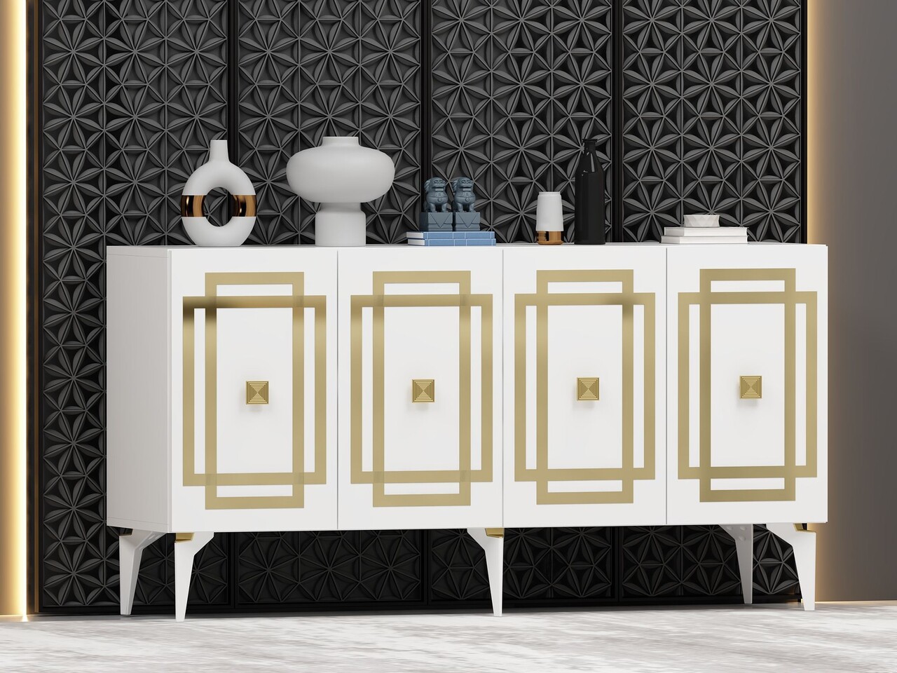 Consola, Hanah Home, Lotus, 150x79x40 cm, PAL , Alb/Auriu - view 2