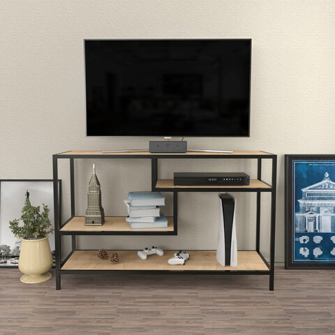 Comoda tv, retricy, robbins, 120x39x75 cm, pal, stejar / negru